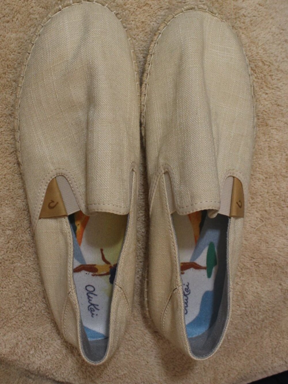 OluKai Cream Textile Slip-On Espadrille Shoes